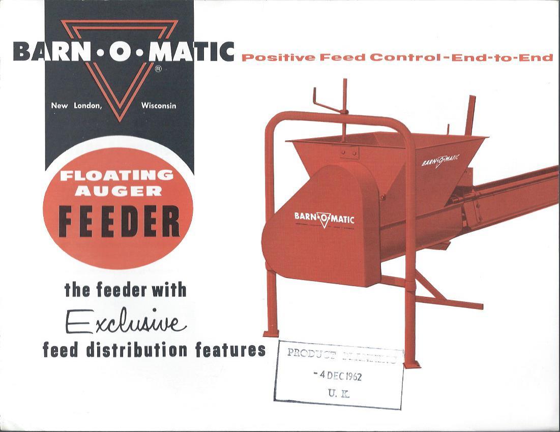 Farm Equipment Brochure – Avco – Barn-o-Matic Floating Auger Feeder c1962 (F3084