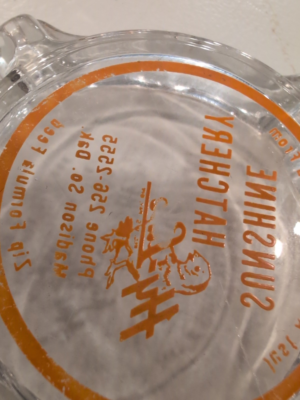Vtg Sunshine Hatchery Glass Ashtray Madison South Dakota Zip Feed Hy-Line