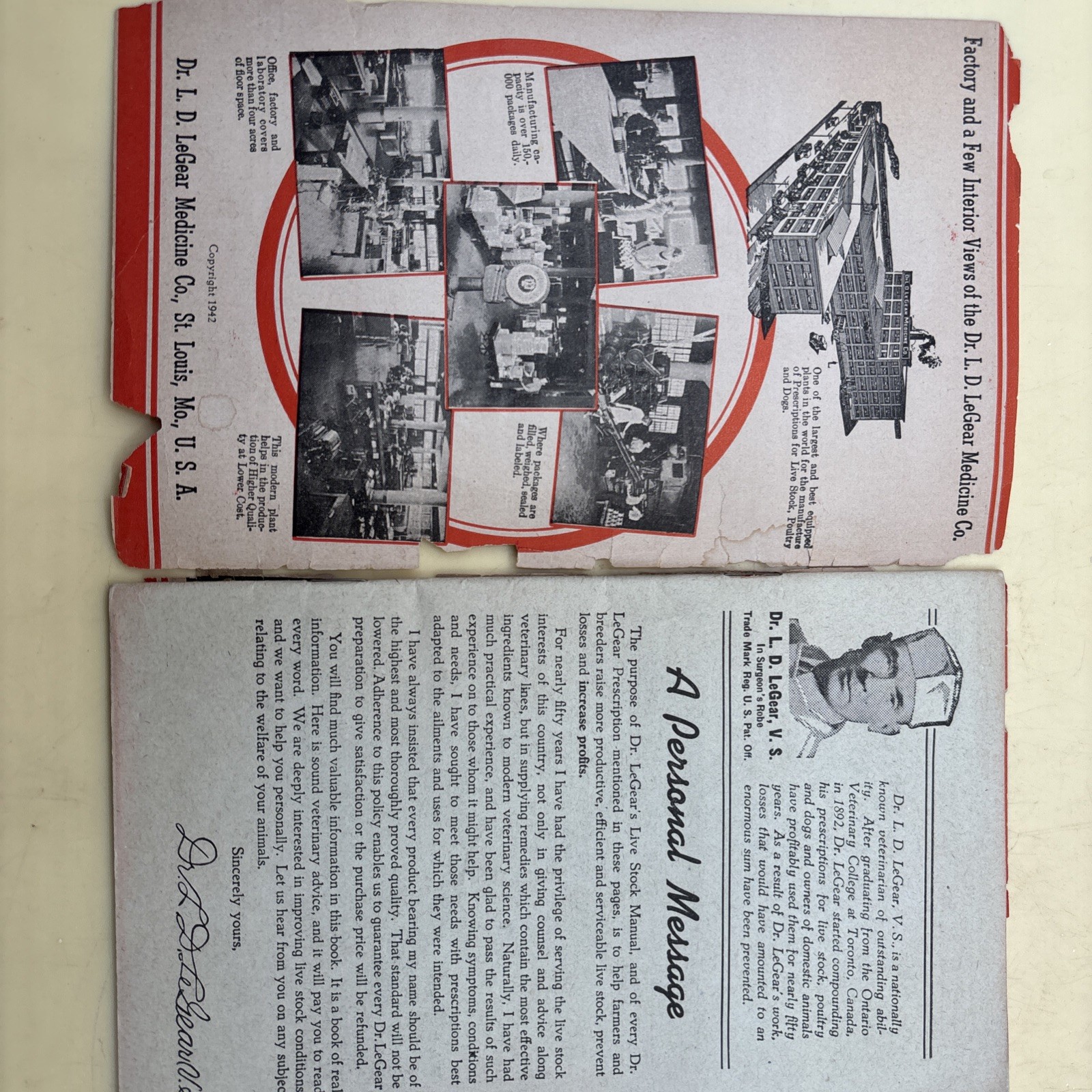 Vintage Booklet Dr. LeGear’s Live Stock Manual 1942