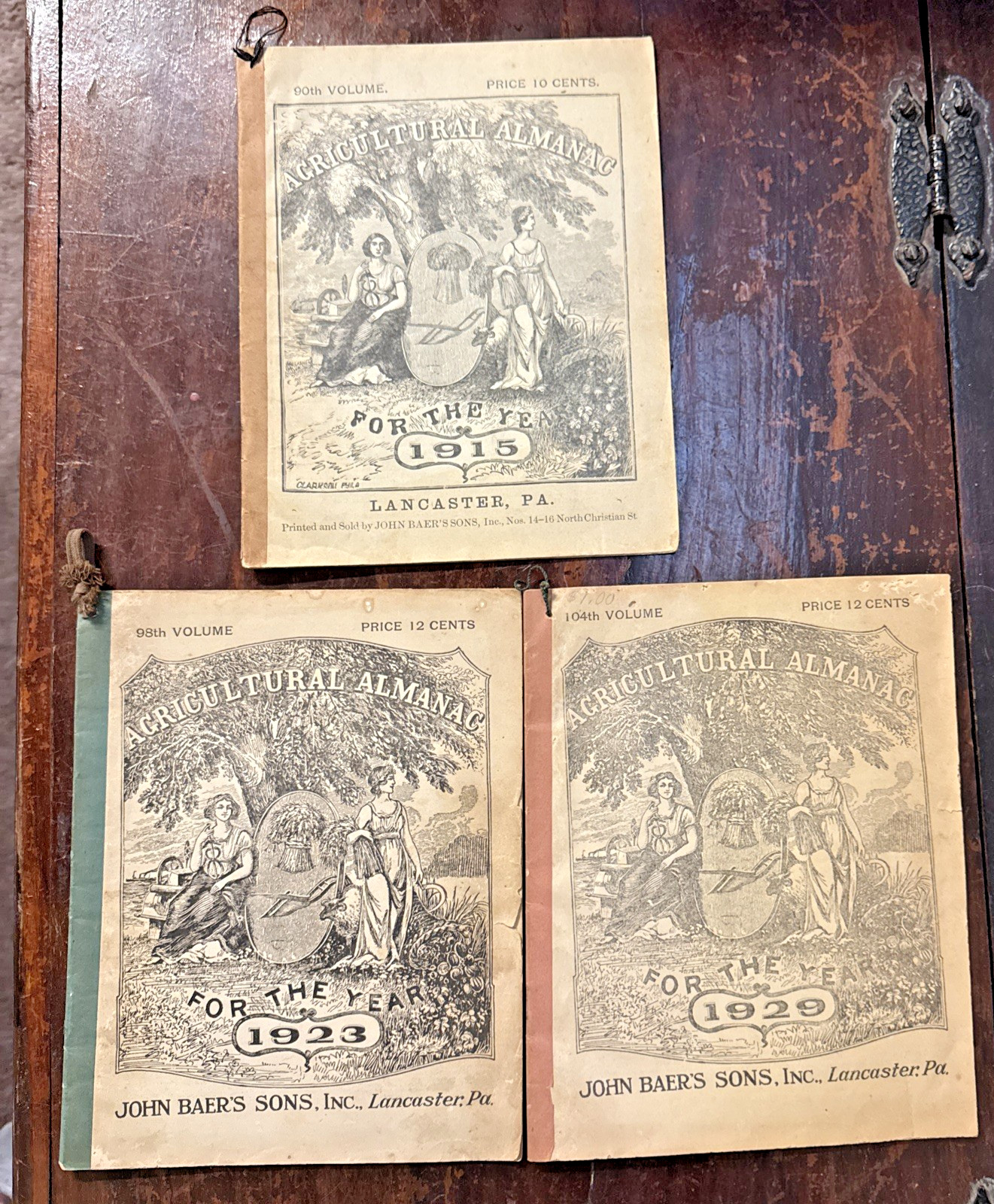 Vintage John Baer&rsquo;s Agricultural Almanacs dated 1919, 1923 & 1929 Lancaster PA
