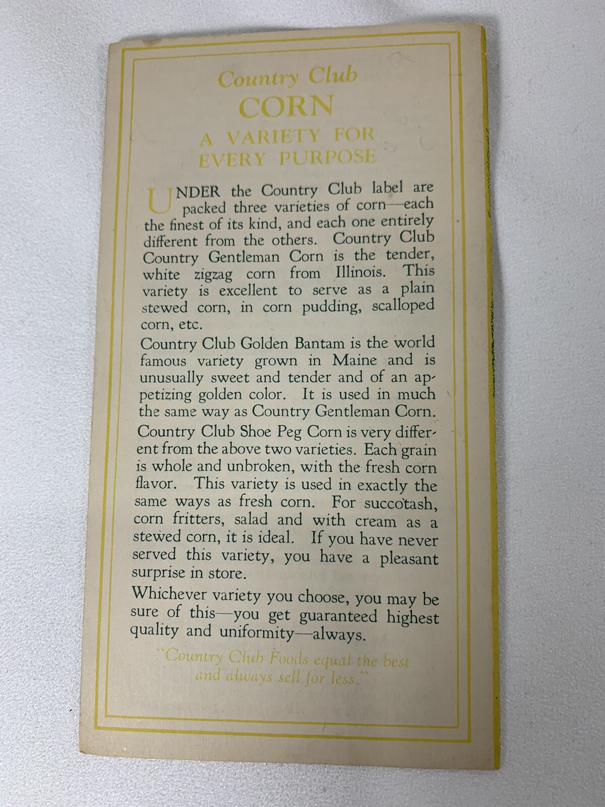 KROGER Tri-Fold Flyer – Unusual Recipes using COUNTRY CLUB CORN Judith Anderson