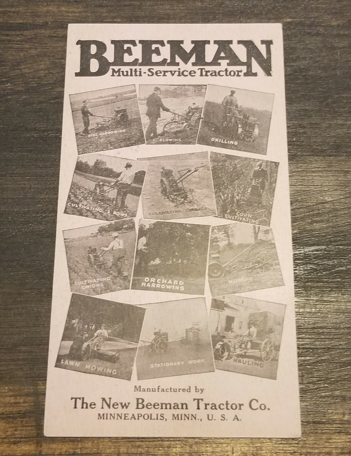ANTIQUE 1932 BEEMAN MULTI-SERVICE TRACTOR ADVERTISING CARD BROCHURE MINNEAPOLIS