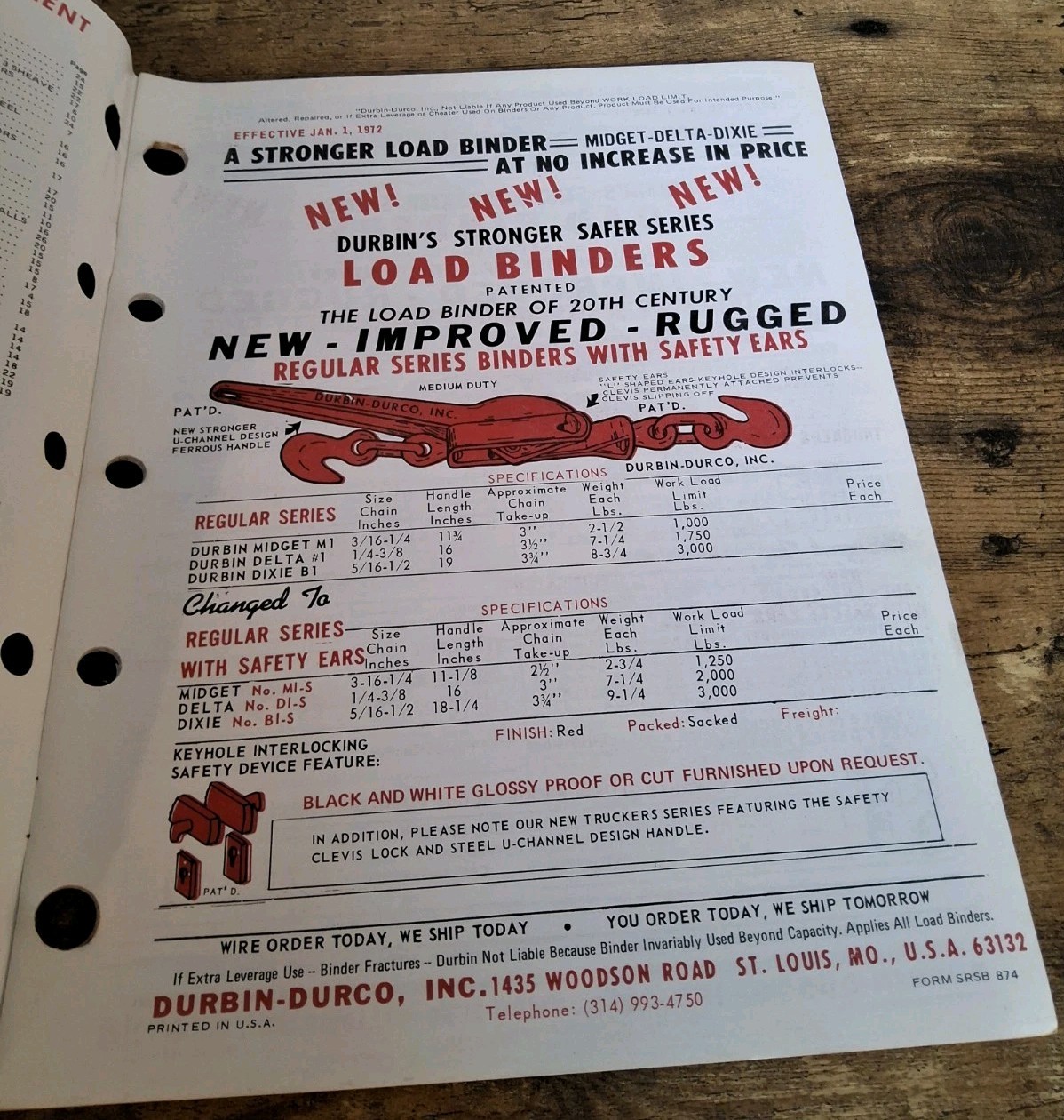 Durbin Durco Inc Load Binders General Catalog No. 75 Specifications