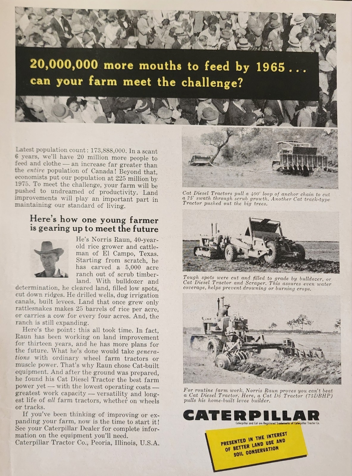 Caterpillar Tractor Construction Picture Magazine Ad Original Vtg Wall Art