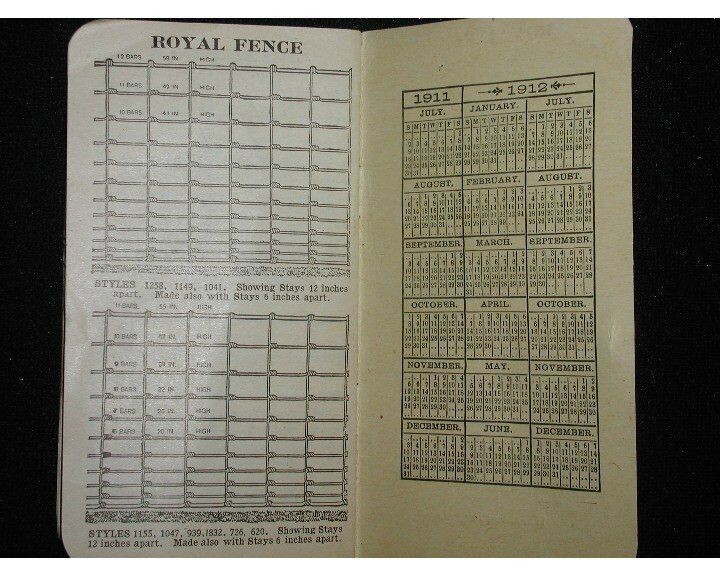 Royal Fence by American Steel & Wire Co.~Sm. Memo Bok 1912~Valley Hdw.Co.Harriso