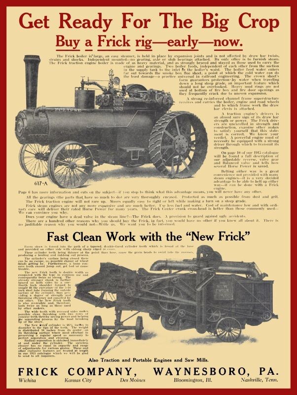 1915 Frick Steam Engine & Threshing Machine NEW METAL SIGN: 12×16&Prime; Ships Free