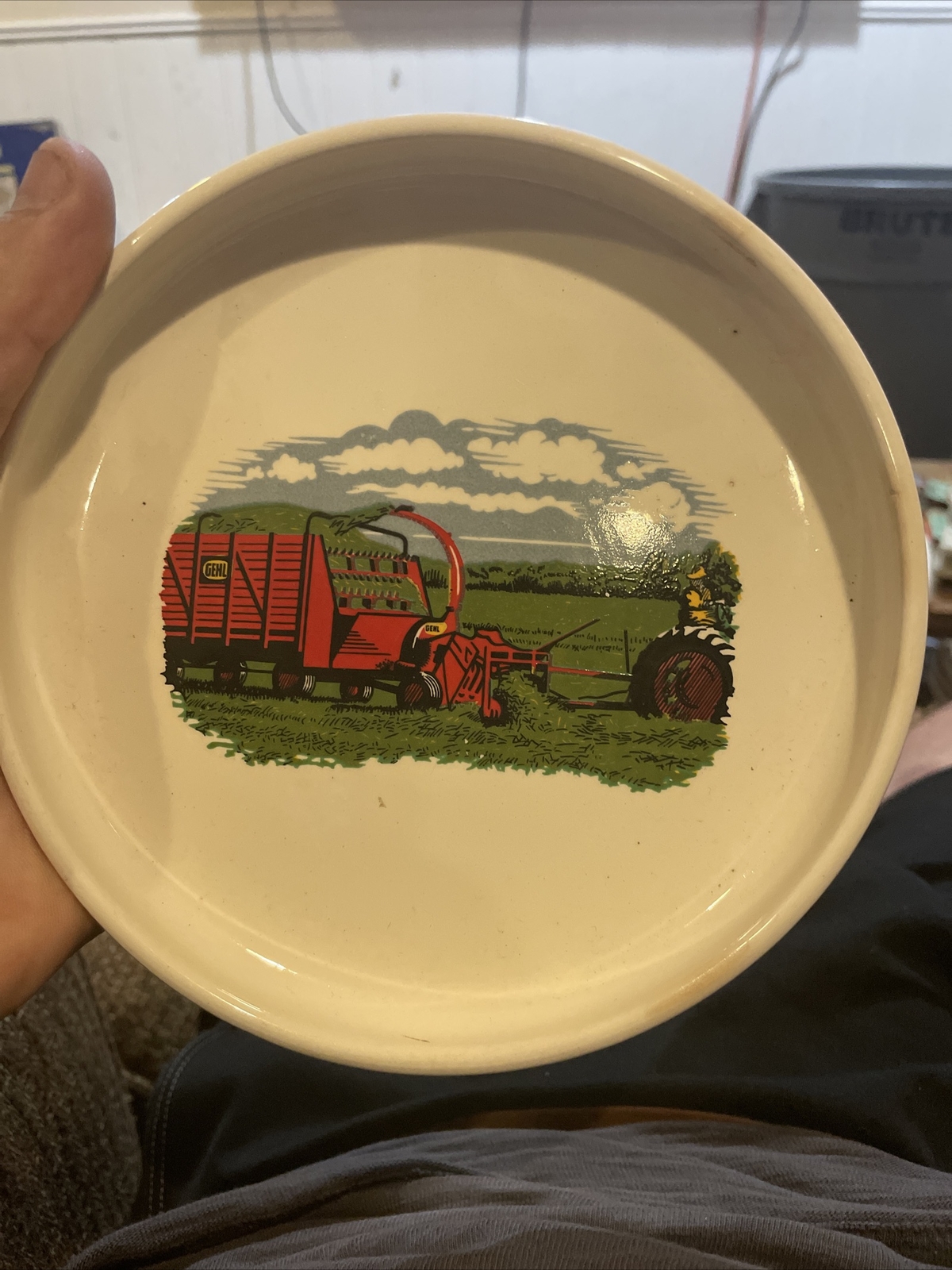 GEHL 59 ASHTRAY DISH CANDY NUT VINTAGE WHITE CERAMIC FARM SCENE