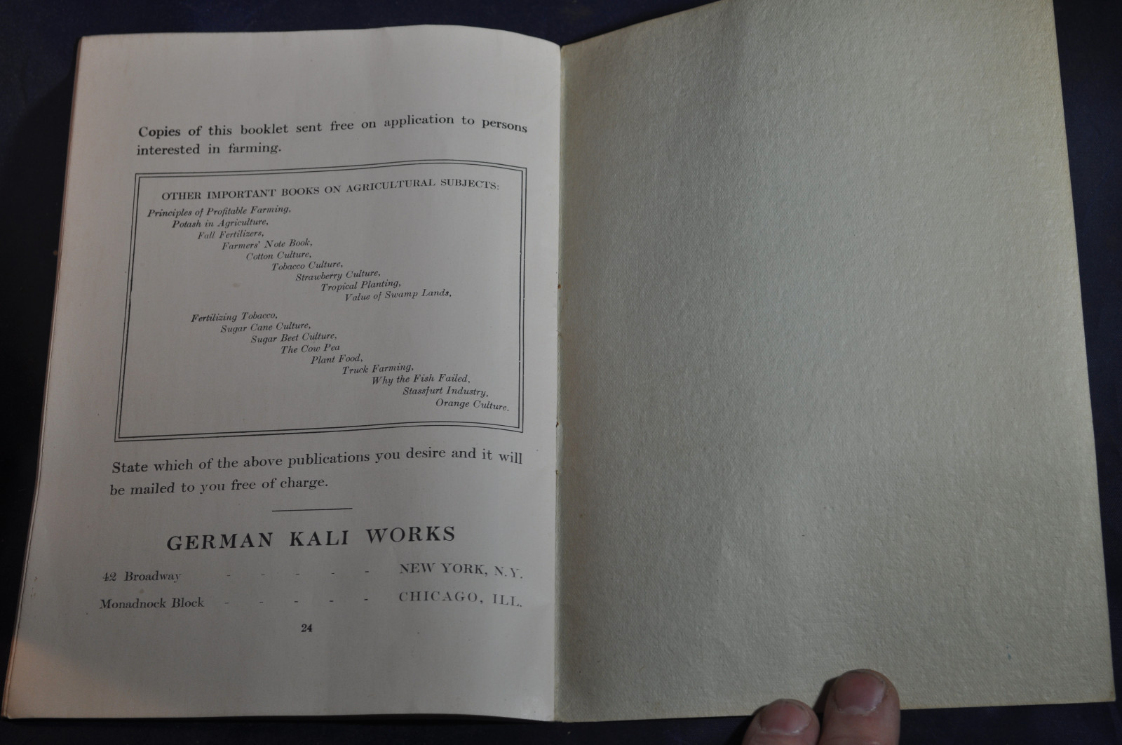 Ca 1920 German Kali Works Brochure on New York Fertilizer Results