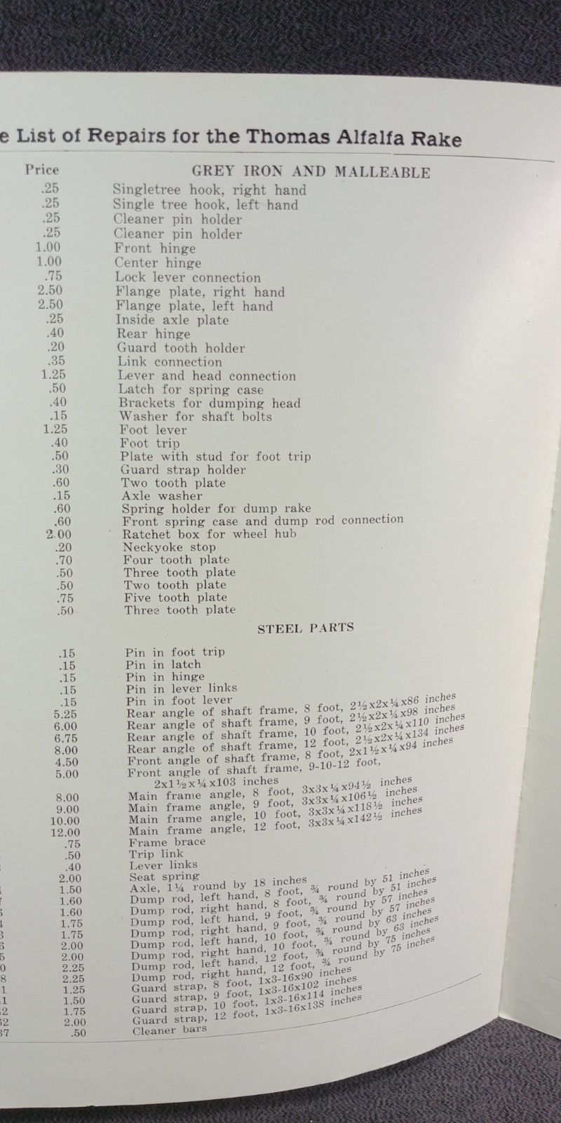 1910s Ohio Cultivator Co Thomas Alfalfa Rake Price List Repairs Brochure Antique
