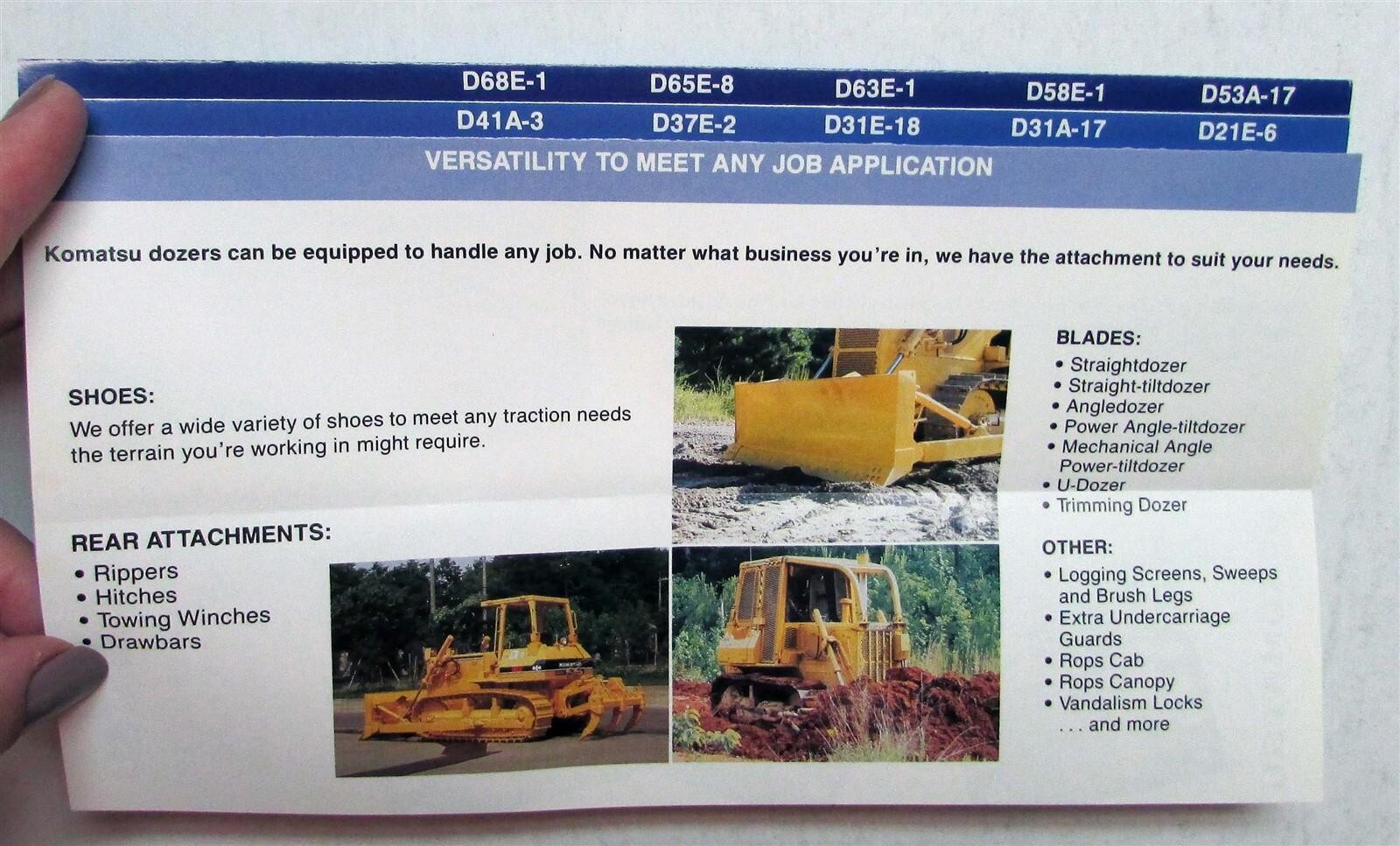 1987 Komatsu D21E-D68E Crawler Dozer Product Line Specs Construction Brochure