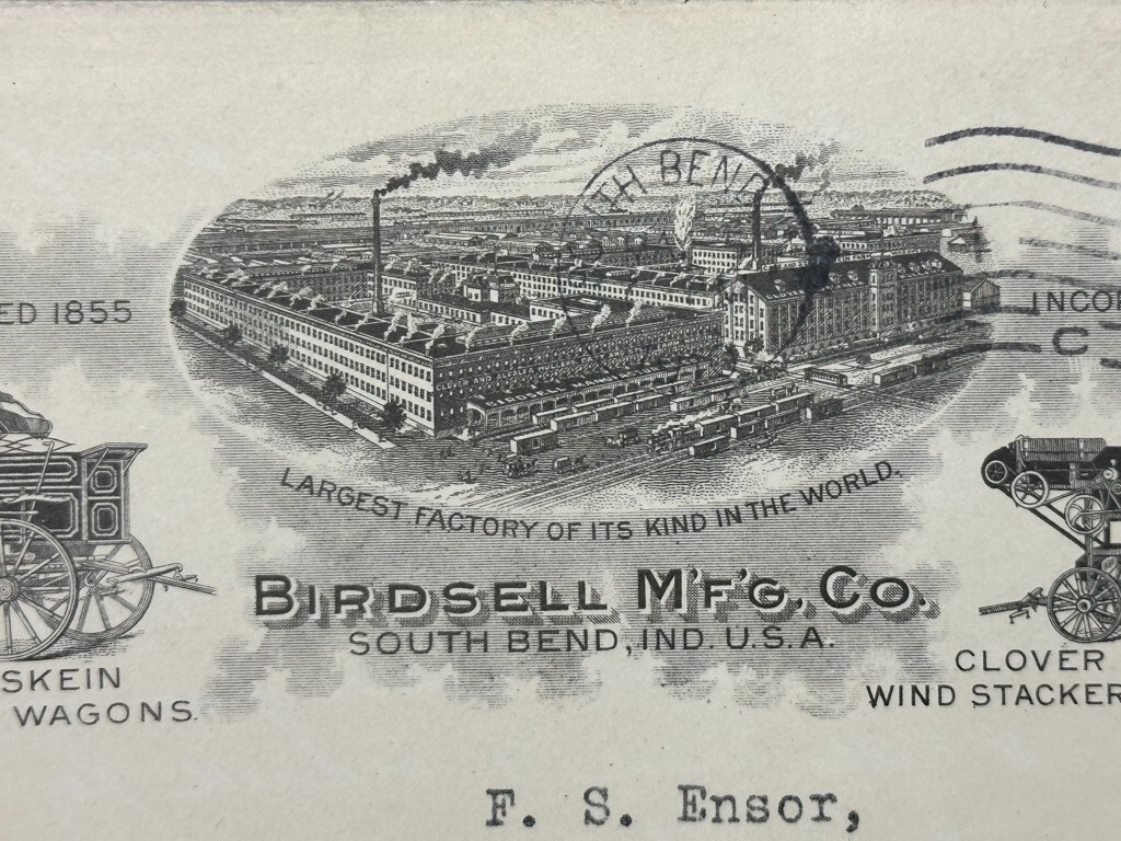 1910 BIRDSELL Advertising FARM MACHINERY Postal Cover Antique SOUTH BEND Indiana