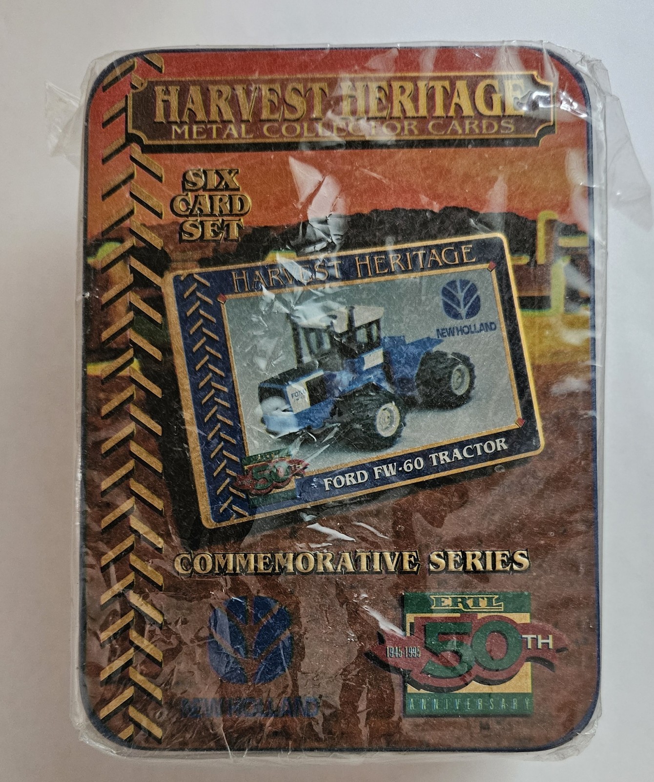 1995, ERTL Harvest Heritage Metal Collector Cards New Holland Unopened Tin