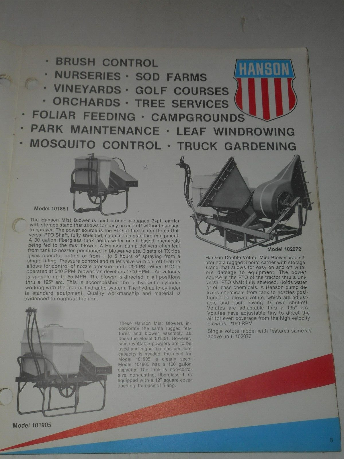 HANSON SPRAYERS 1977 Catalog Farm Equipment Salesman Brochure South Beloit IL