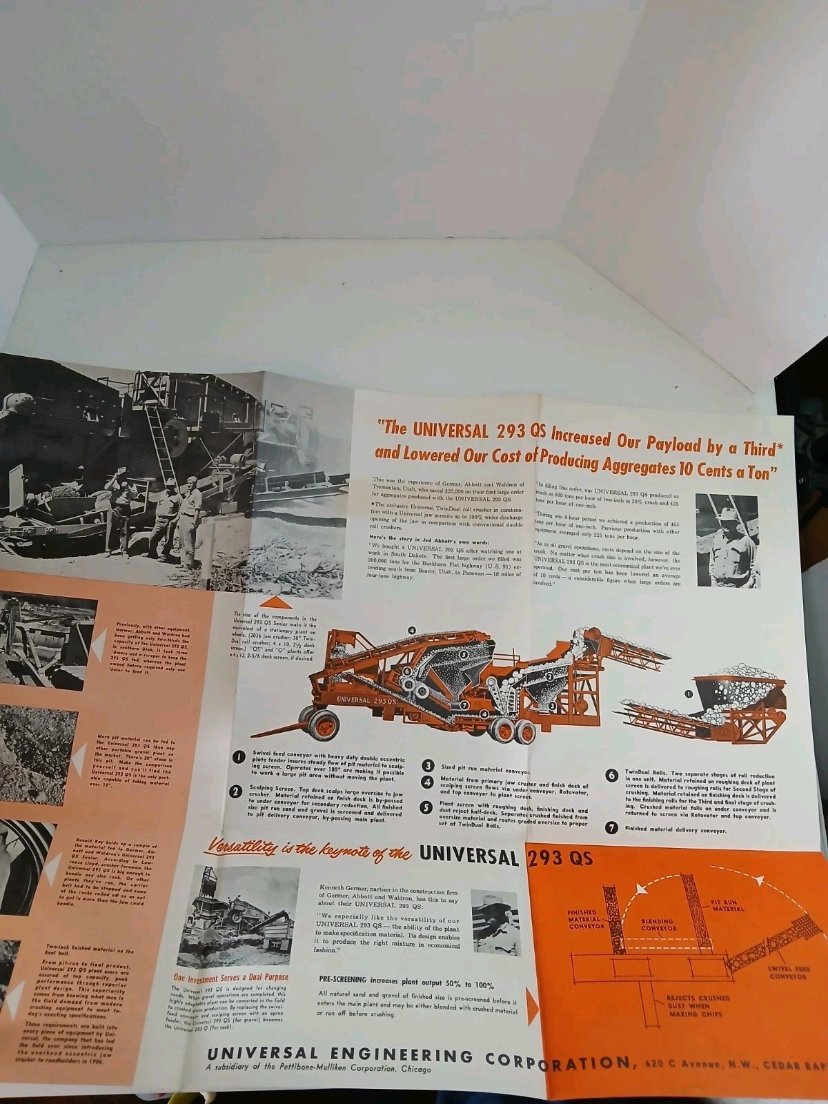 UNIVERSAL 263 QS GRAVEL KING ADVERTISING FOLDOUT BROCHURE MAILER