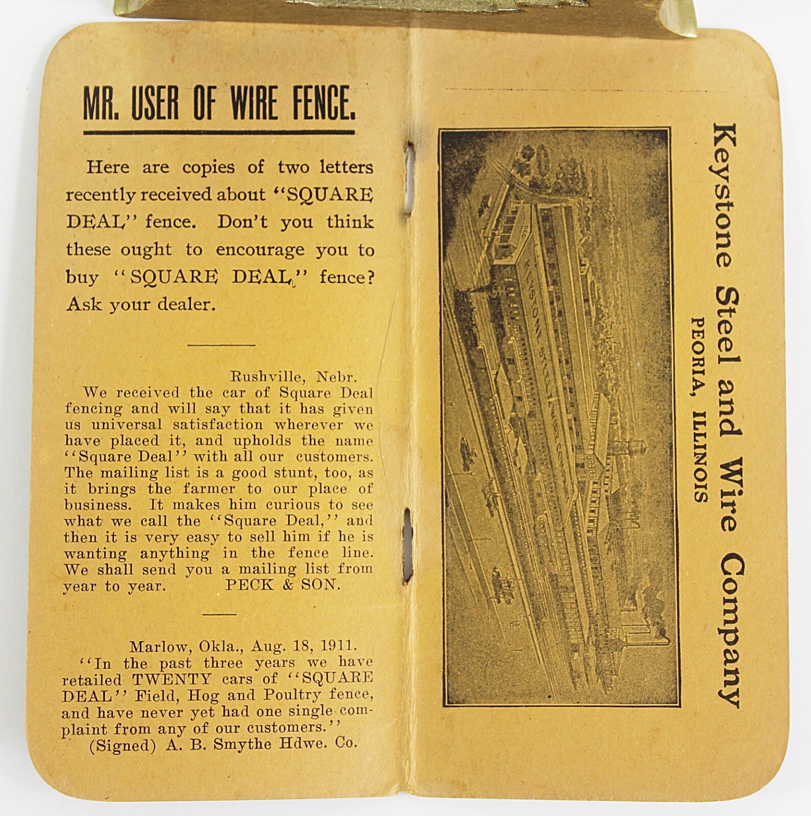 1910s Keystone Steel and Wire Co Square Deal Fence Advertising Notebook