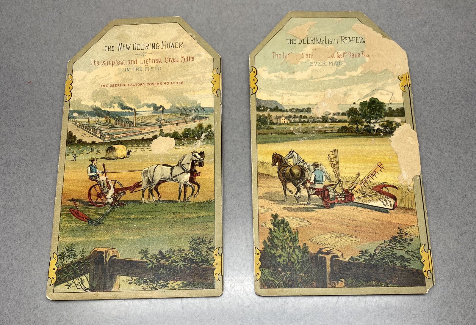 Antique Deering Mower And Reaper Pair Of Victorian Trade Cards
