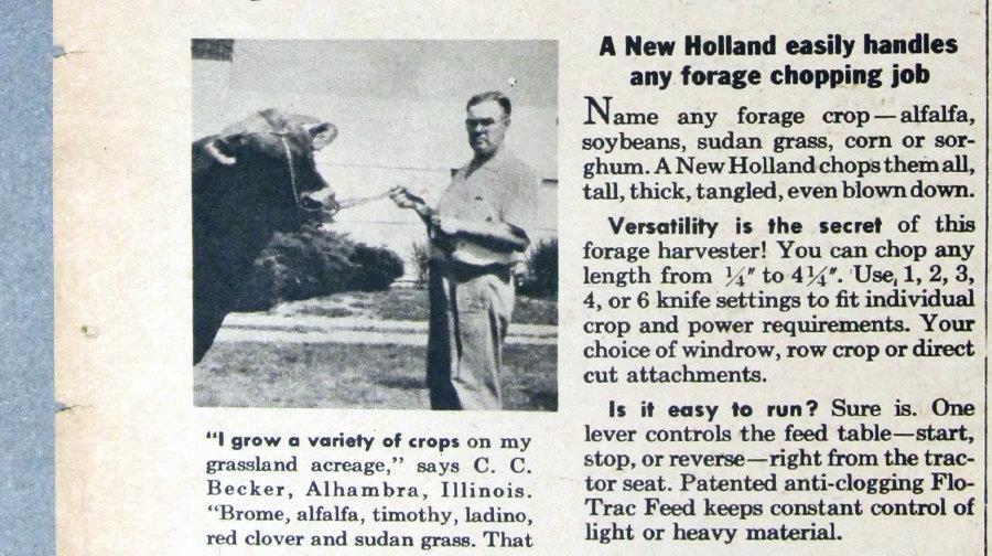 Original 1955 New Holland Photo Ad C C Becker Alhmbra Illinois