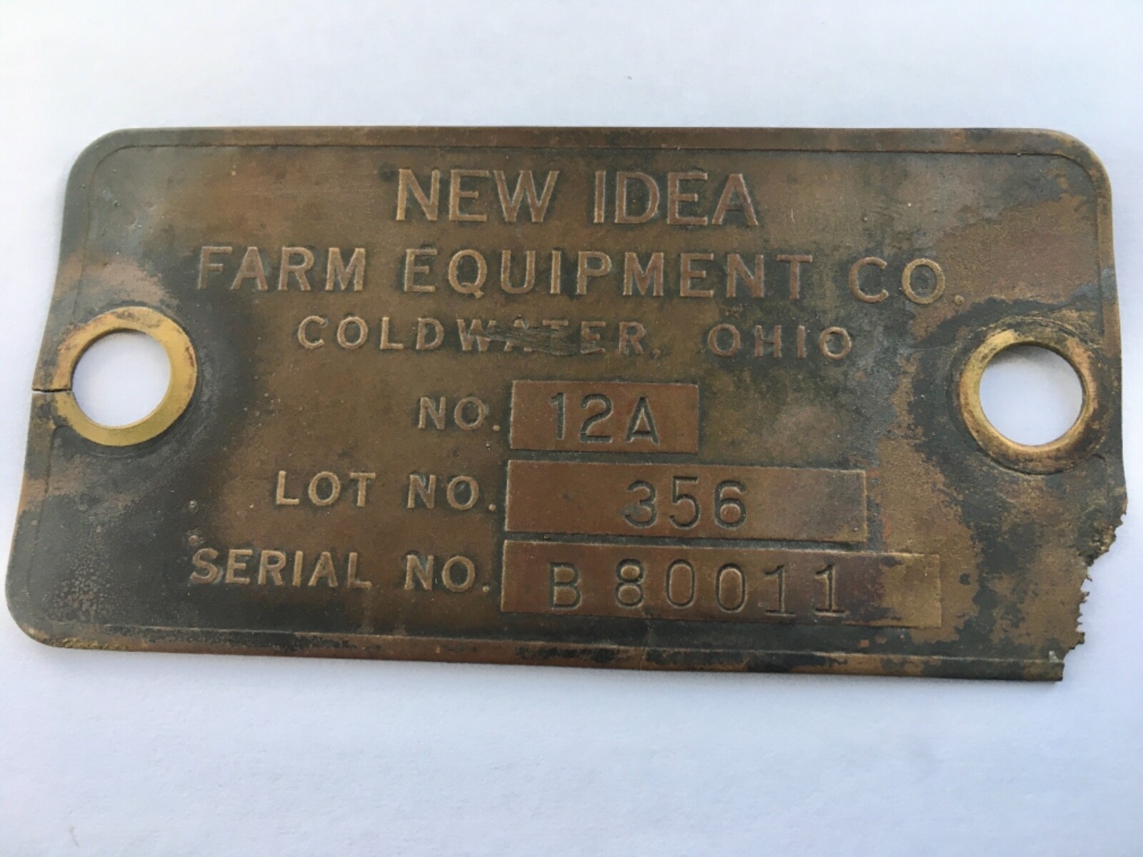 Vtg Metal New Idea Small Sign Badge Coldwater Ohio Tractor Implement Sign Plaque
