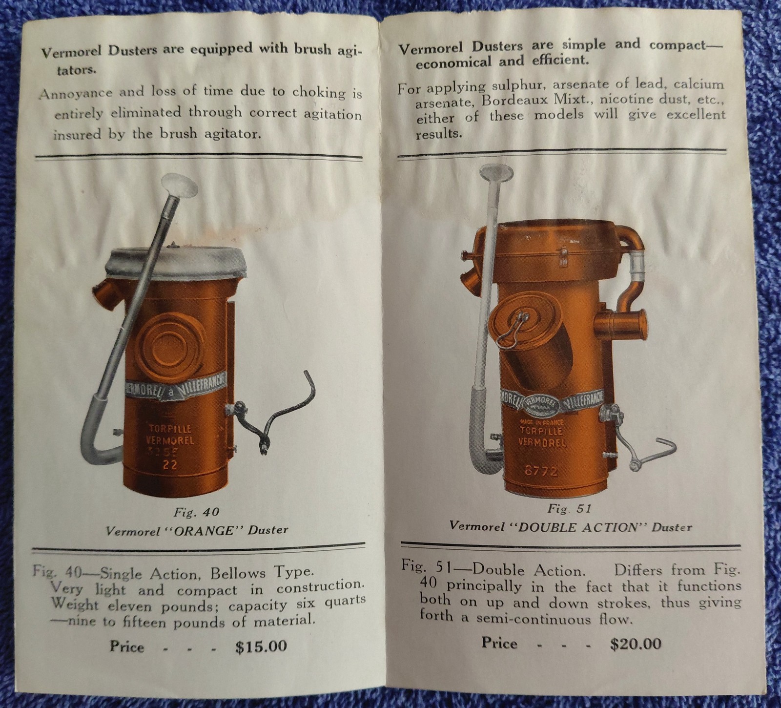 Vermorel Dusters & Eclair No.1 Sprayer Brochure Vintage Farm Hardware Ad 1920s