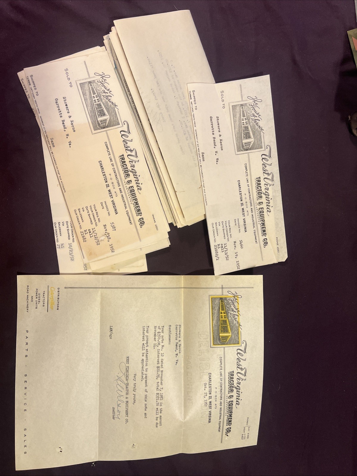 West Virginia Tractor And Equipment Company Invoices Sales Receipts 1952