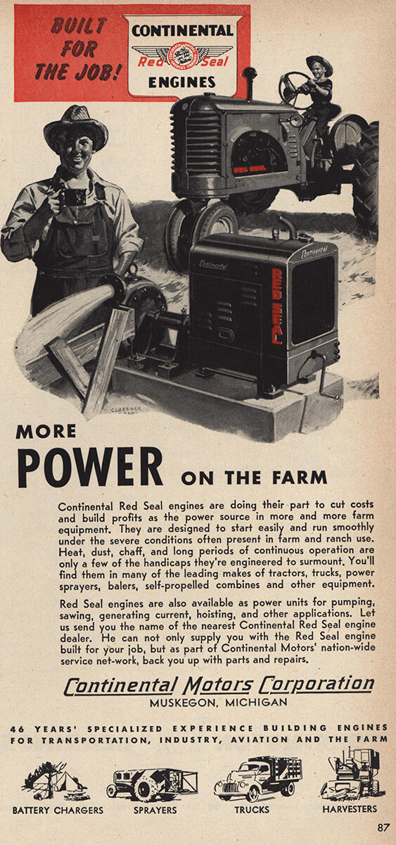 1948 Continental Motors: Power On the Farm Vintage Print Ad