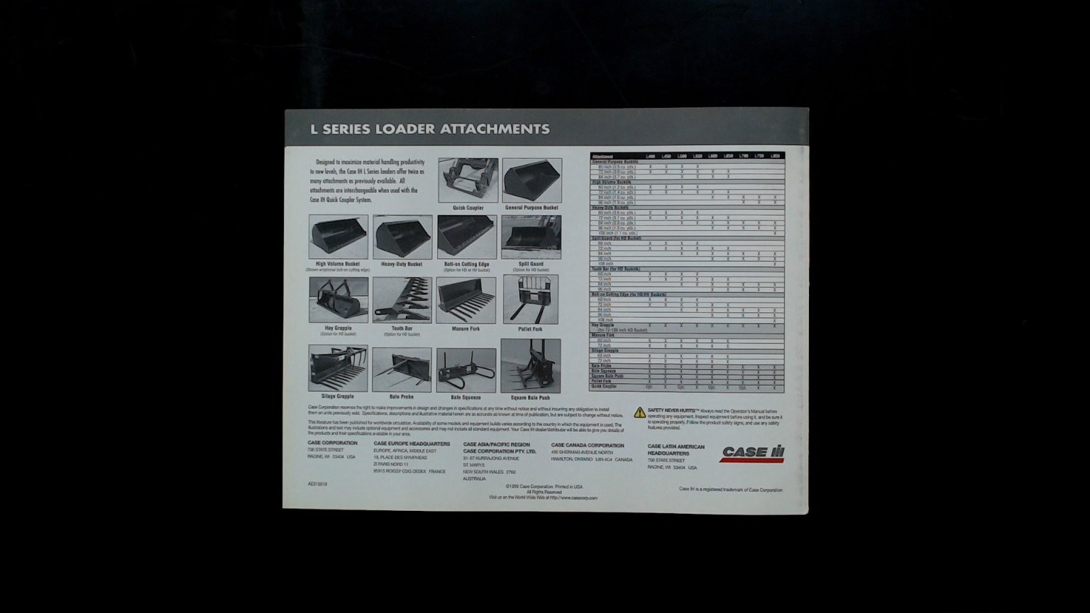 Case IH L Series Loaders Attachments Brochure 1999 Agriculture