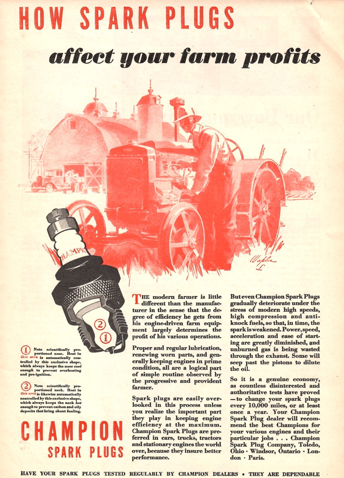 VINTAGE 1932 CHAMPION SPARK PLUGS FARM TRACTOR PRINT AD