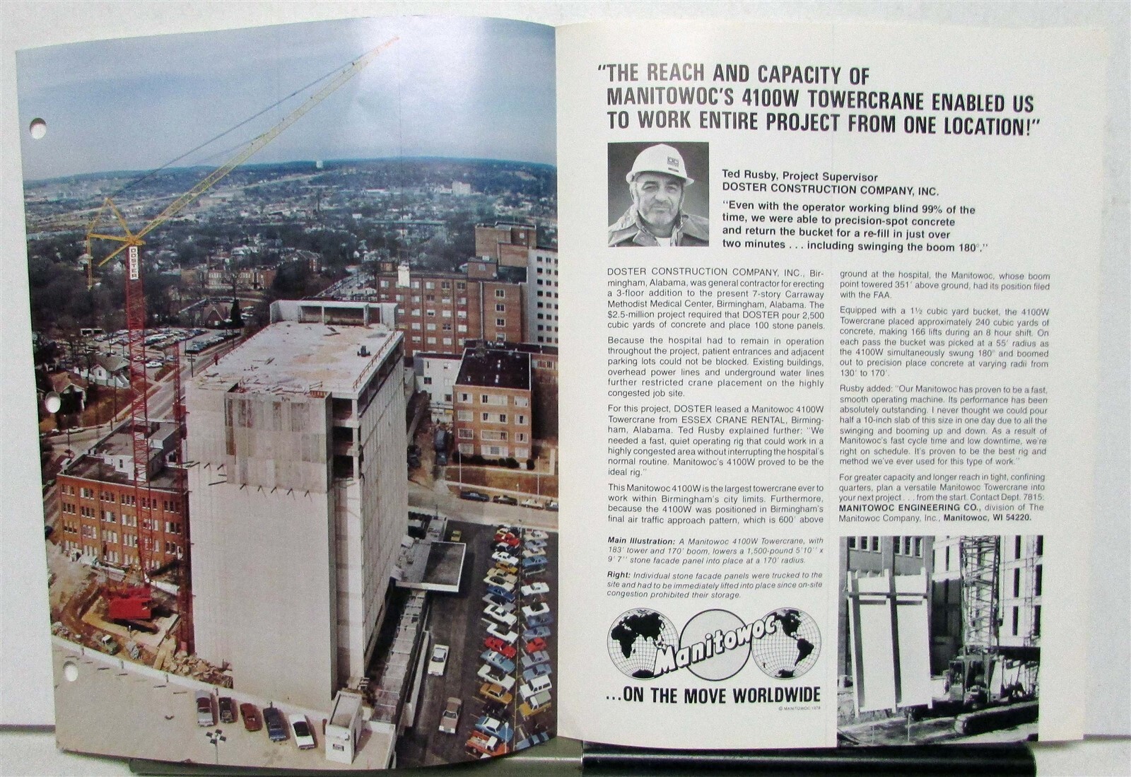 1978 Manitowoc Tower Crane Boom Construction Sales Folder