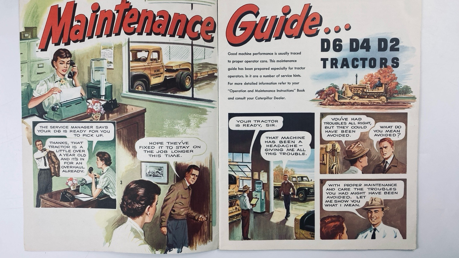 Original Caterpillar Maintenance Guide Comic Book D6 D4 D2 William Adam Tractors