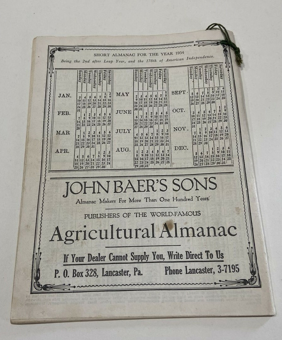 John Baer&rsquo;s Sons Almanacs 1954, 1953, 1952, 1951, & 1950 Almanacs – Lot of 5x