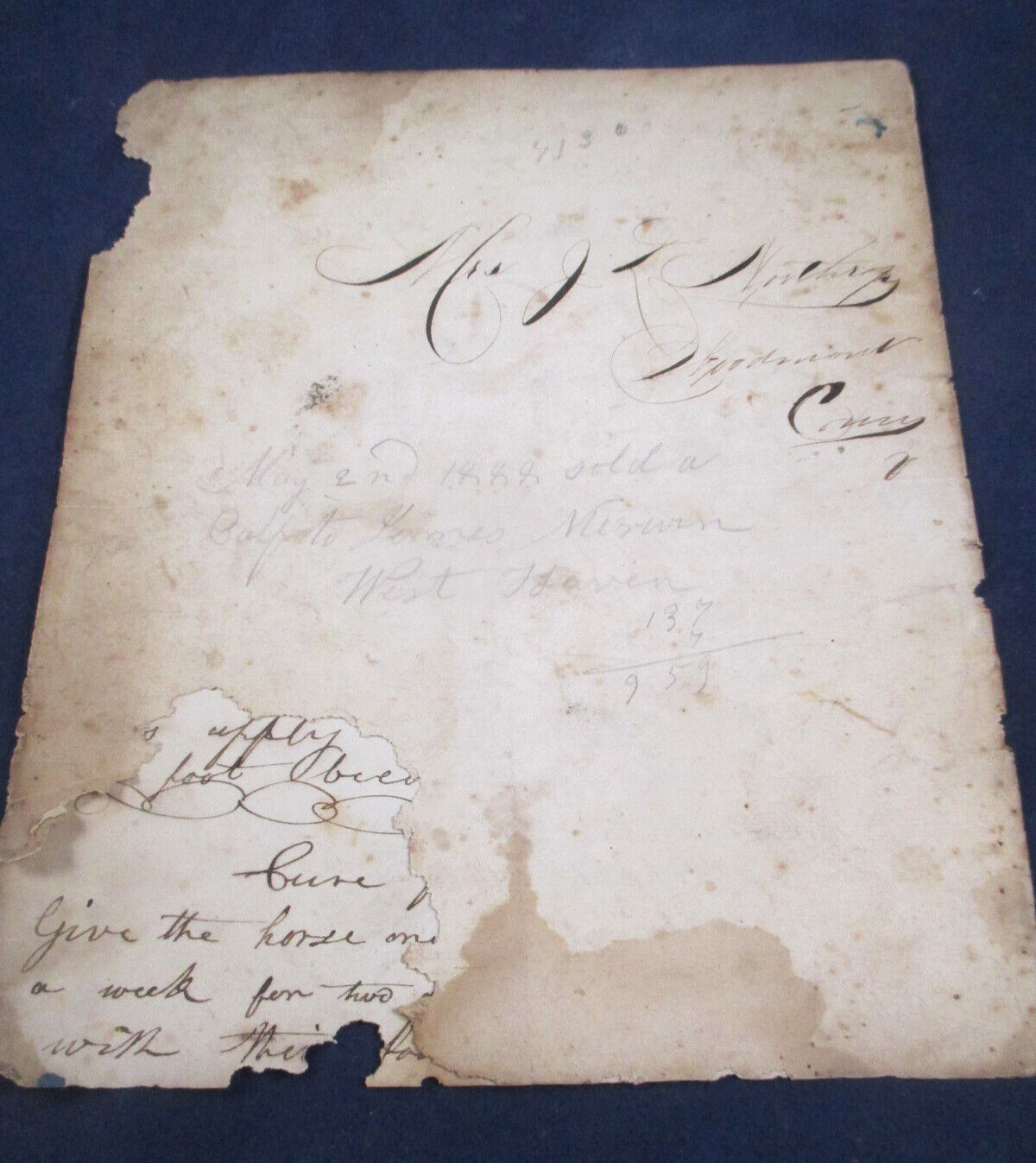 FARMING HISTORY – SALE of CALF – FARM TIPS DOCUMENT – “1888 “ BILL OF SALE
