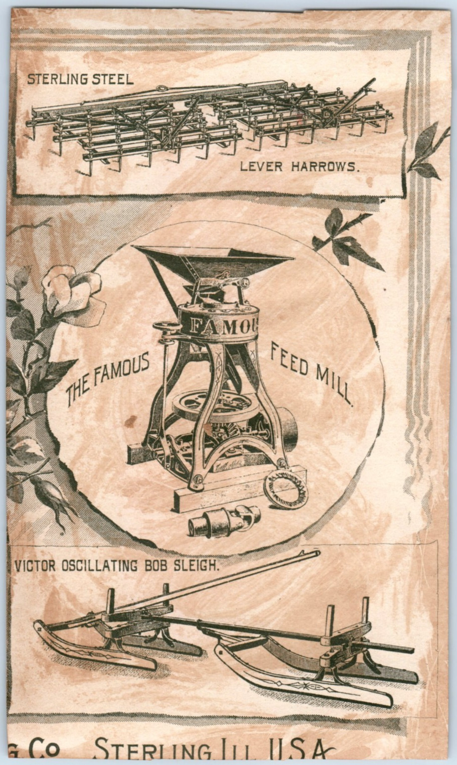 1880s Sterling Force Feed Seeder Disk Harrow Scrap Card Lot of 2 F148