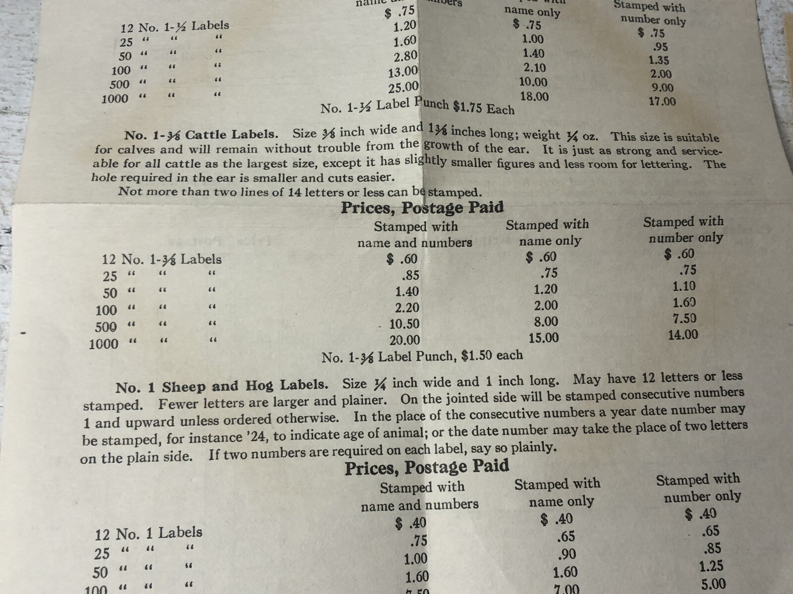 Vintage CH Dana Company Livestock Labels Order Sheet & Return Envelope NH