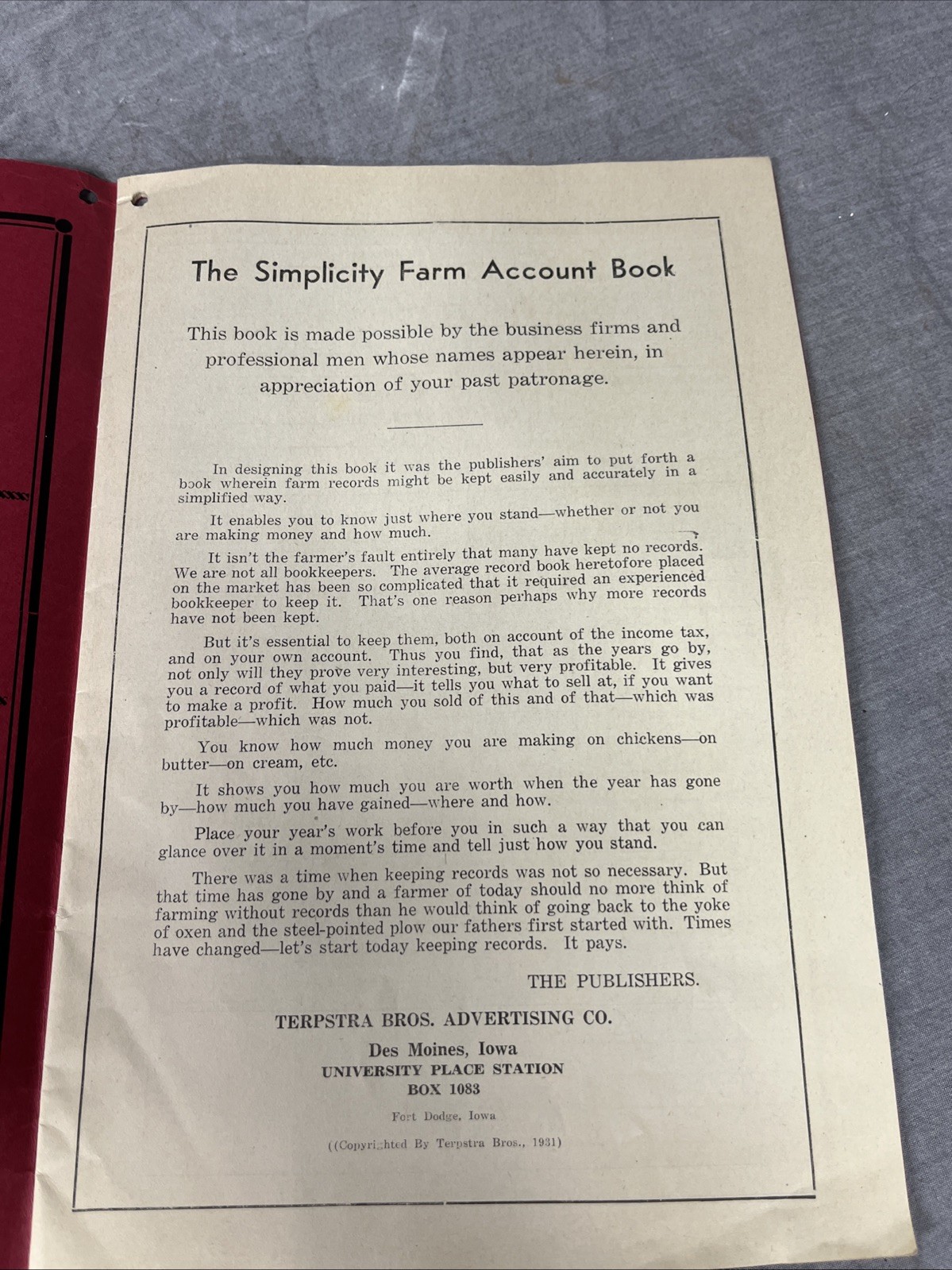 The Simplicity Farm Account Book Local Advertisement Forrest Illinois