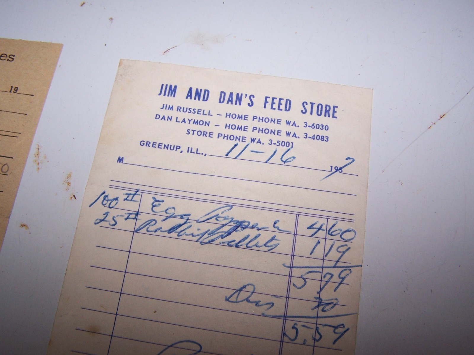 Five 1950&rsquo;s GREENUP ILLINOIS Sales Receipts – Dillier&rsquo;s Winnett&rsquo;s Wade&rsquo;s Greeson