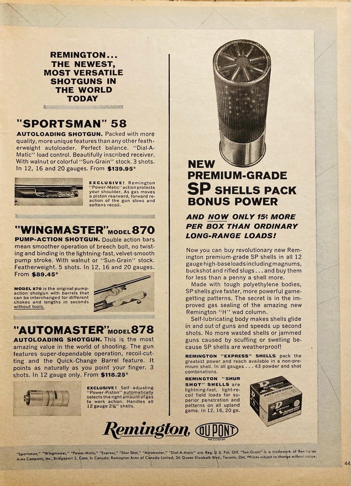 1961 AD.(XH84)~REMINGTON ARMS CO. BRIDGEPORT, CONN. REMINGTON MODEL SHOTGUNS