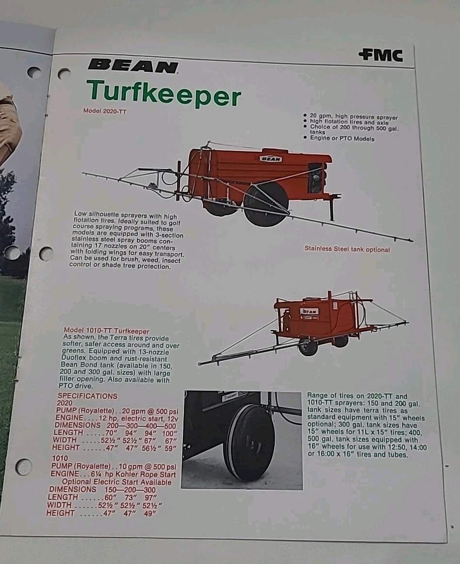Vintage John Bean Turf Spraying Equipment FMC Brochure Pamphlet Booklet Old Read