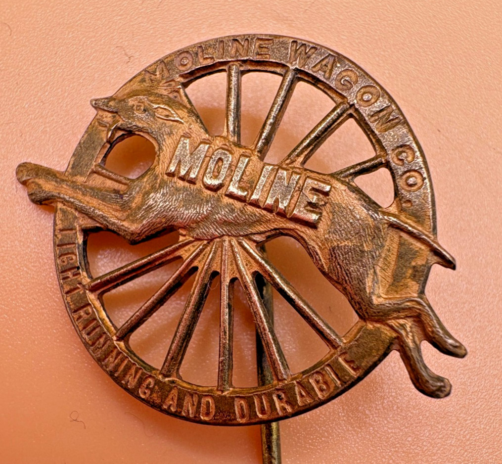 Antique Brass Moline Wagon Co – Light Running and Durable Greyhound Stickpin