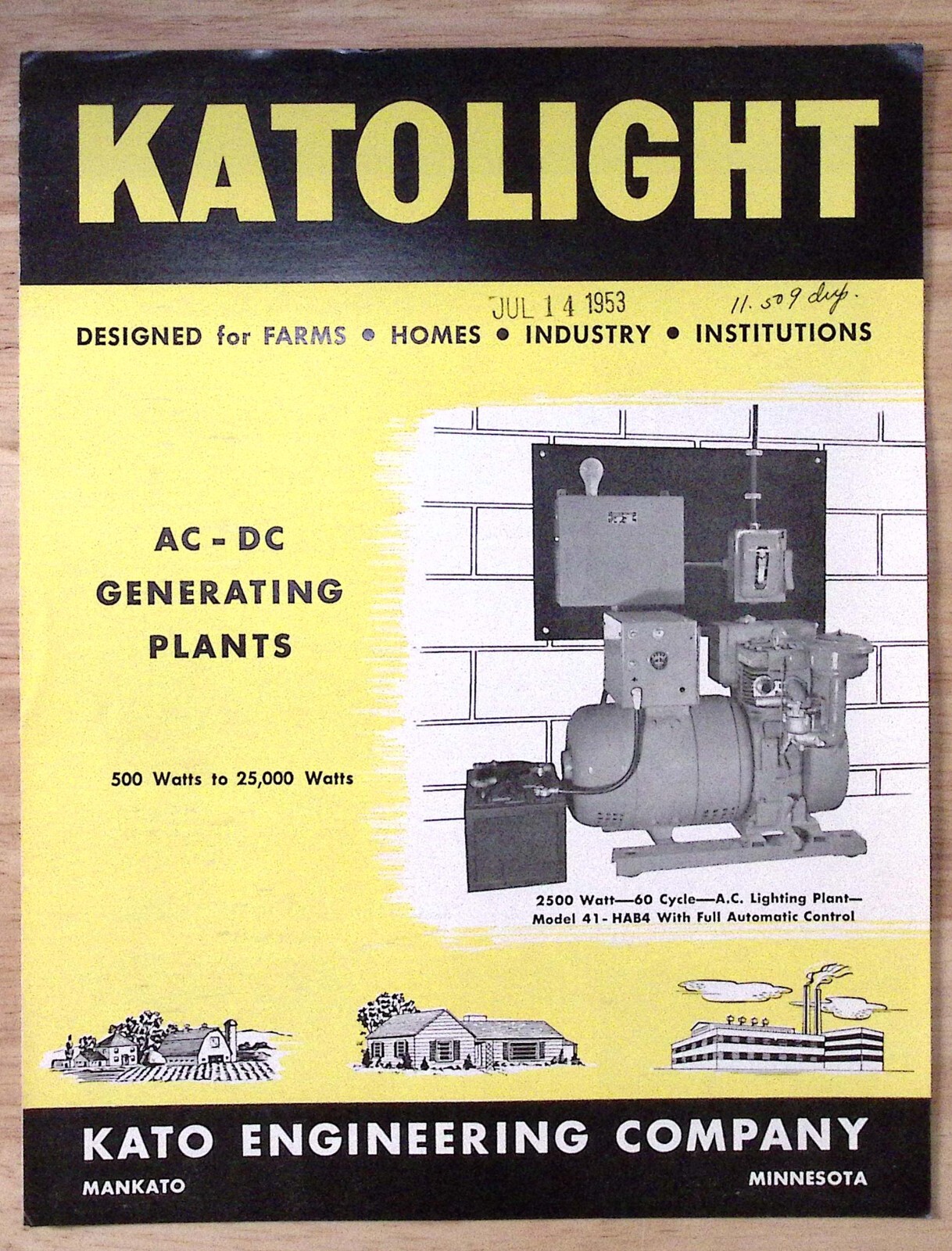 1953 Katolight AC-DC Generating Plants for Farms Homes Kato Engineering Brochure