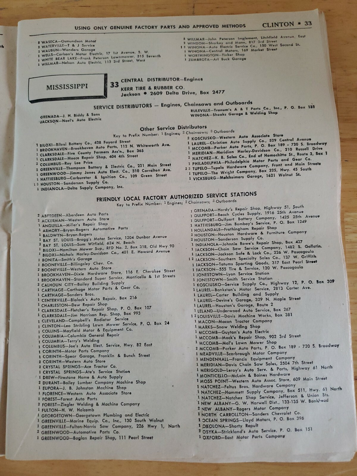 Vintage 1955 Authorized Clinton Service Directory Clinton Machine Co. Gas Engine