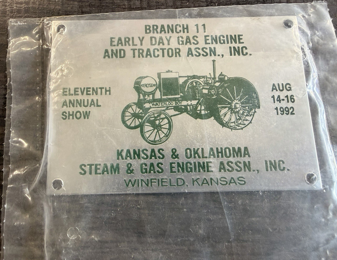 Waterloo Boy Kansas & Oklahoma Steam & Gas Engine Assn. 1992 Original Sign
