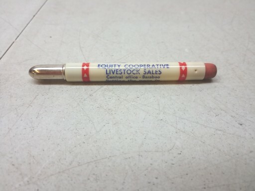 Equity Cooperative Livestock Sales Baraboo Wisconsin Vtg Ag Ad Bullet Pencil