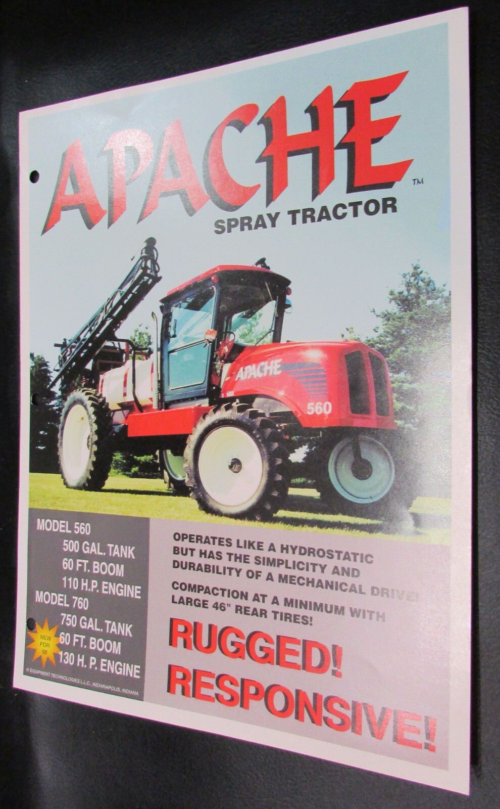New Vintage 1998 Apache Farm Spray Tractor Equipment Technologies 1 pg Brochure