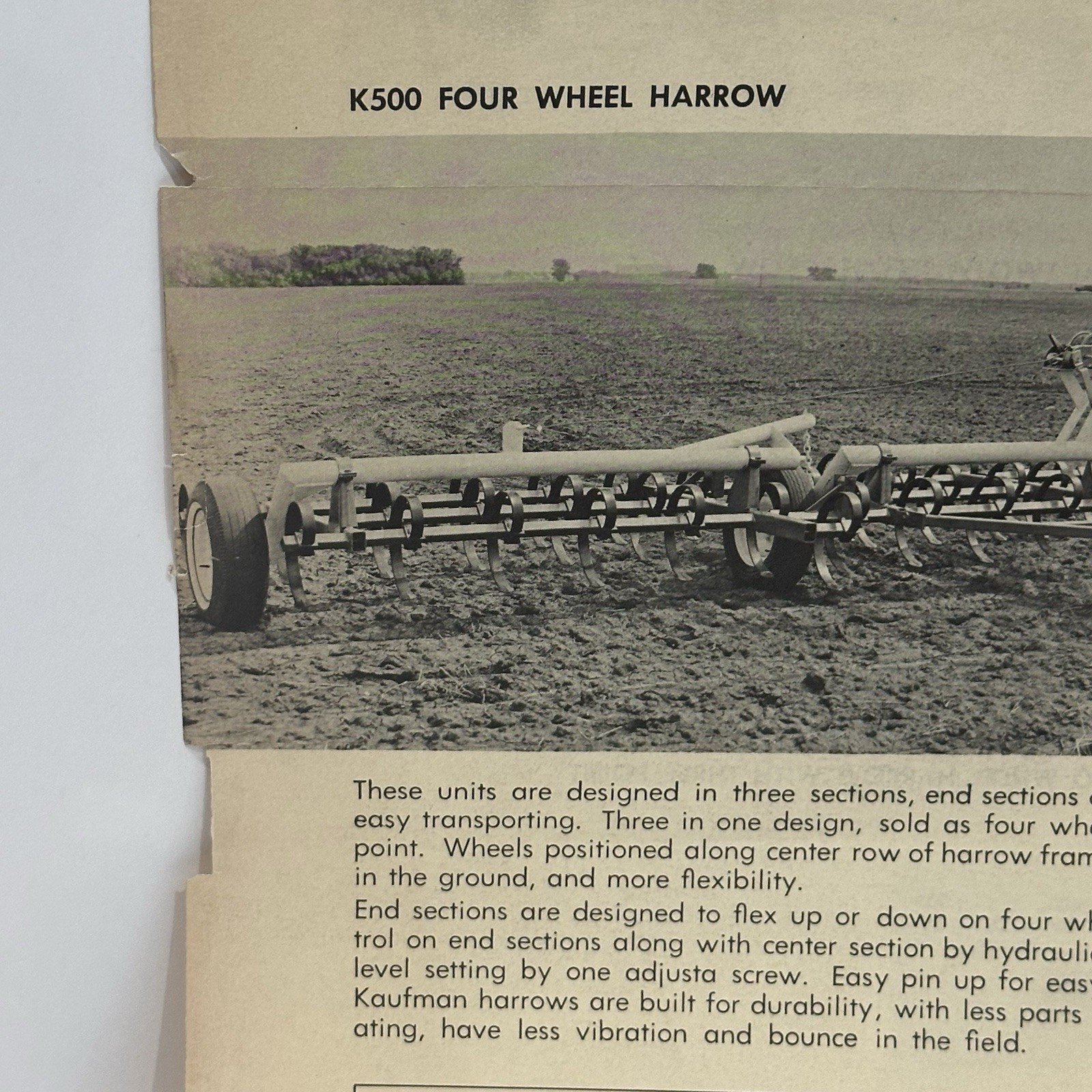 Vintage Kaufman Motor & Equip. Flyer Brochure Spring Tooth Harrow Newton KANSAS