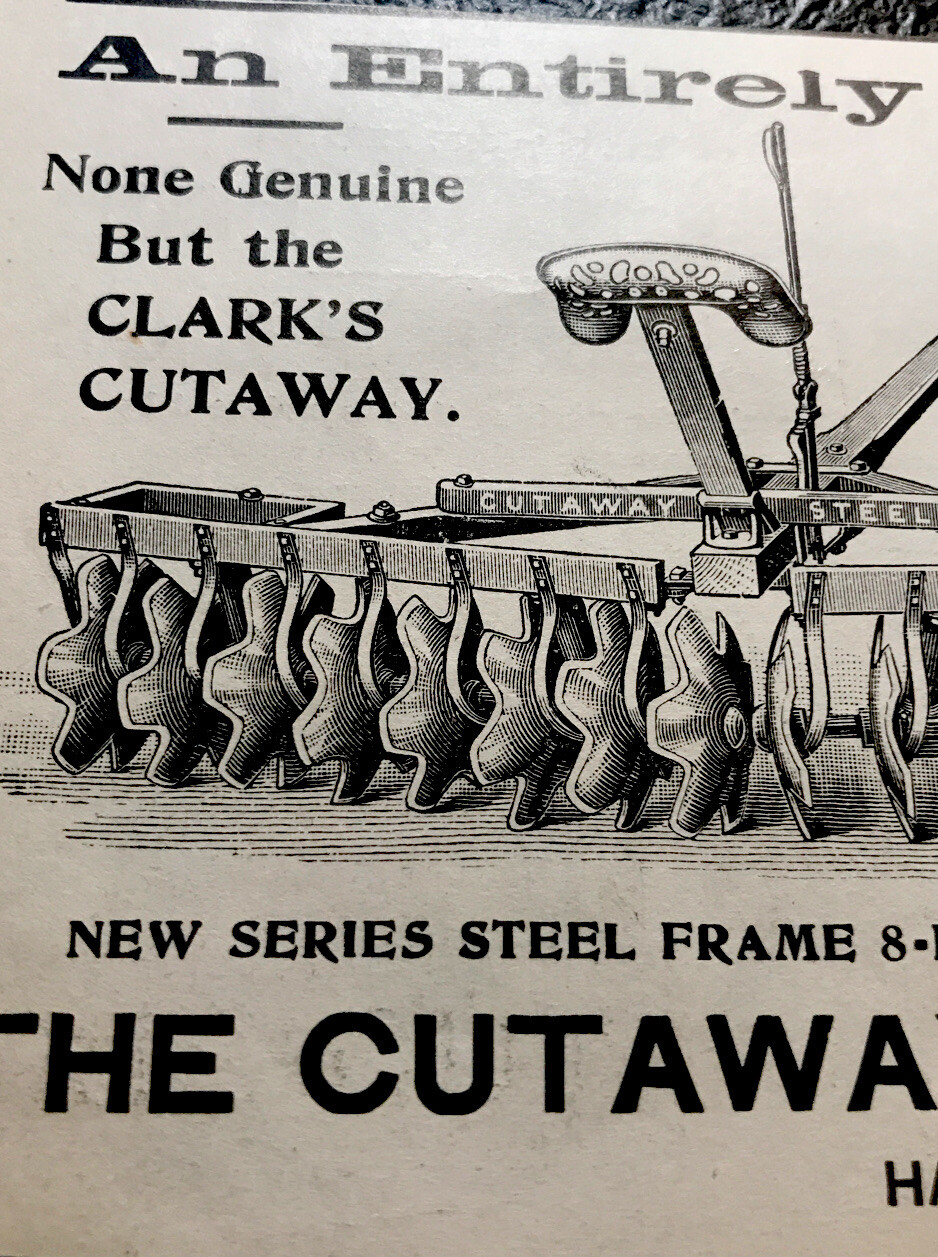 ORIGINAL 1897 Cutaway Harrow Farm Implement Advertising – Higganum – Connecticut