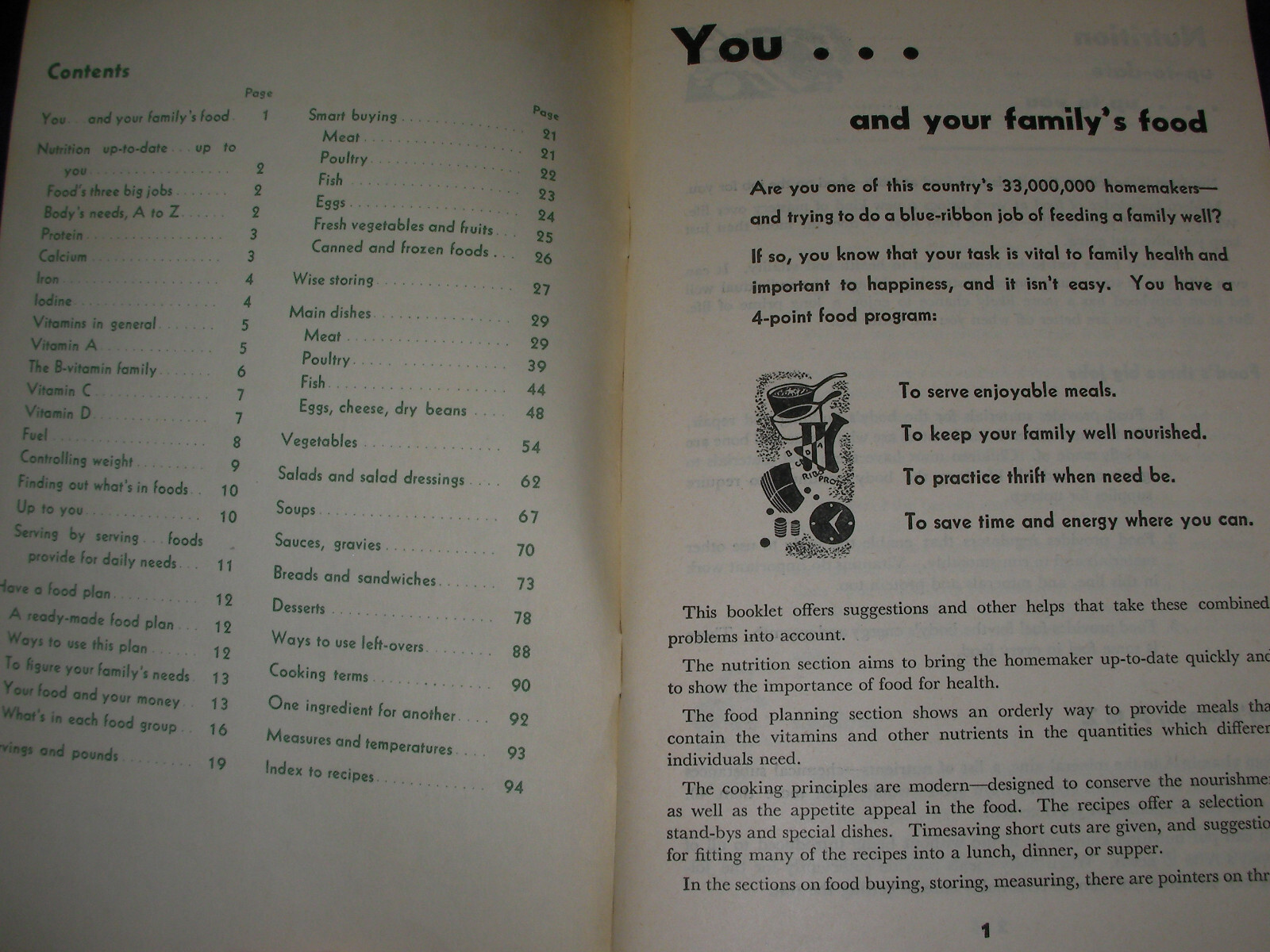 Vintage Booklet Family Fare Food Management & Recipes U.S. Dept Agriculture 1955