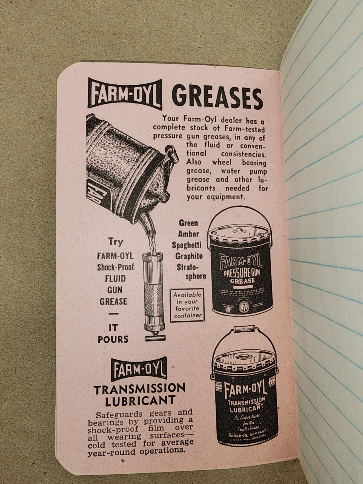 Farm-Oyl Memo Book 1949 50 Petroleum Advertising Stichter Imp Co – Lexington, IL