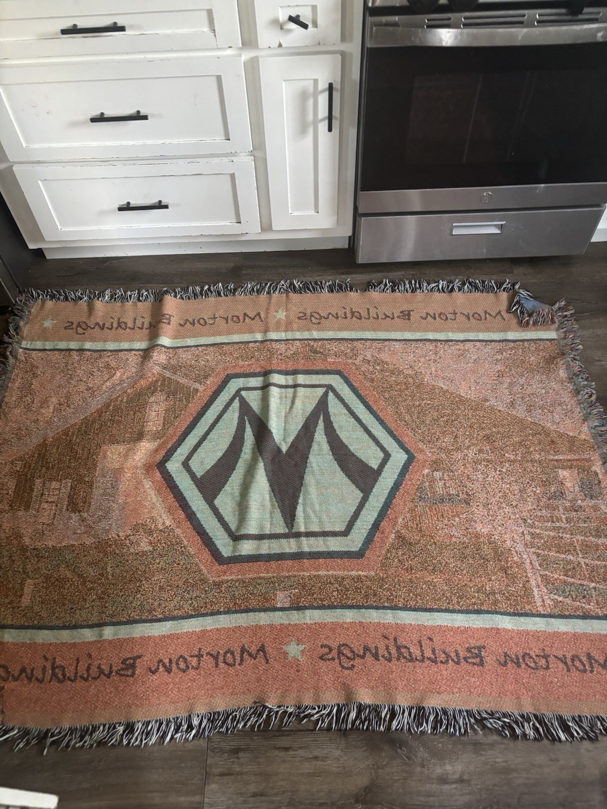 Morton Buildings Woven Throw Blanket 65” X 48” Wall Hanging 100% Cotton USA