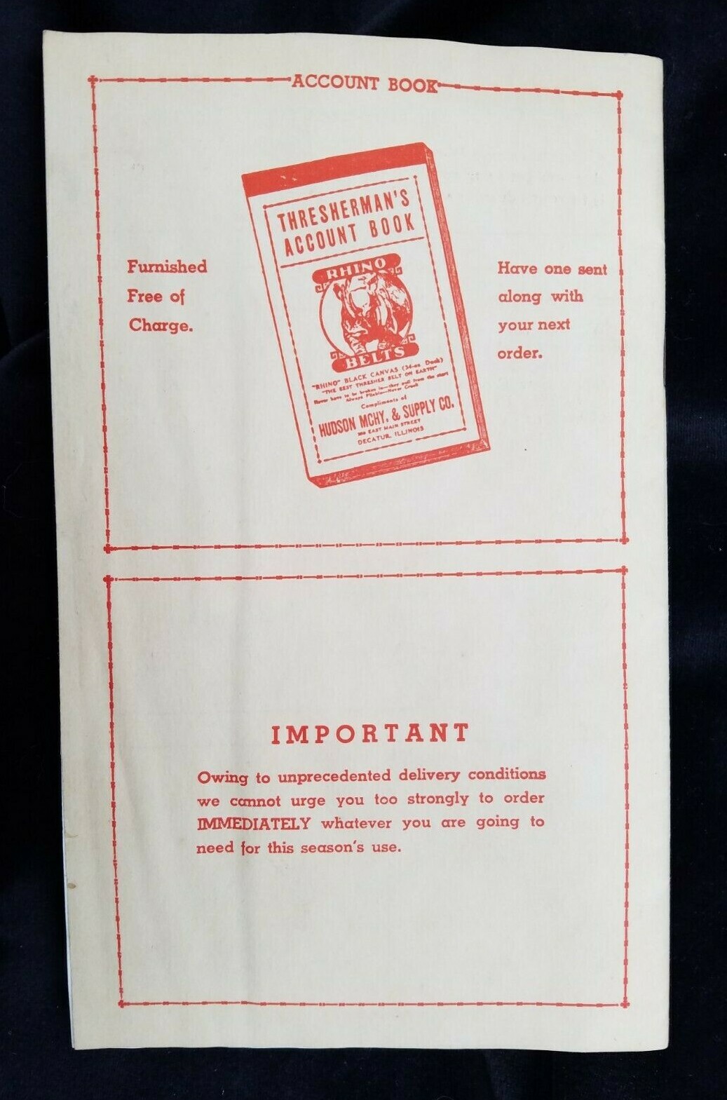 1944 Catalog Hudson Machinery & Supply Decatur Illinois Thresher Mill Supplies