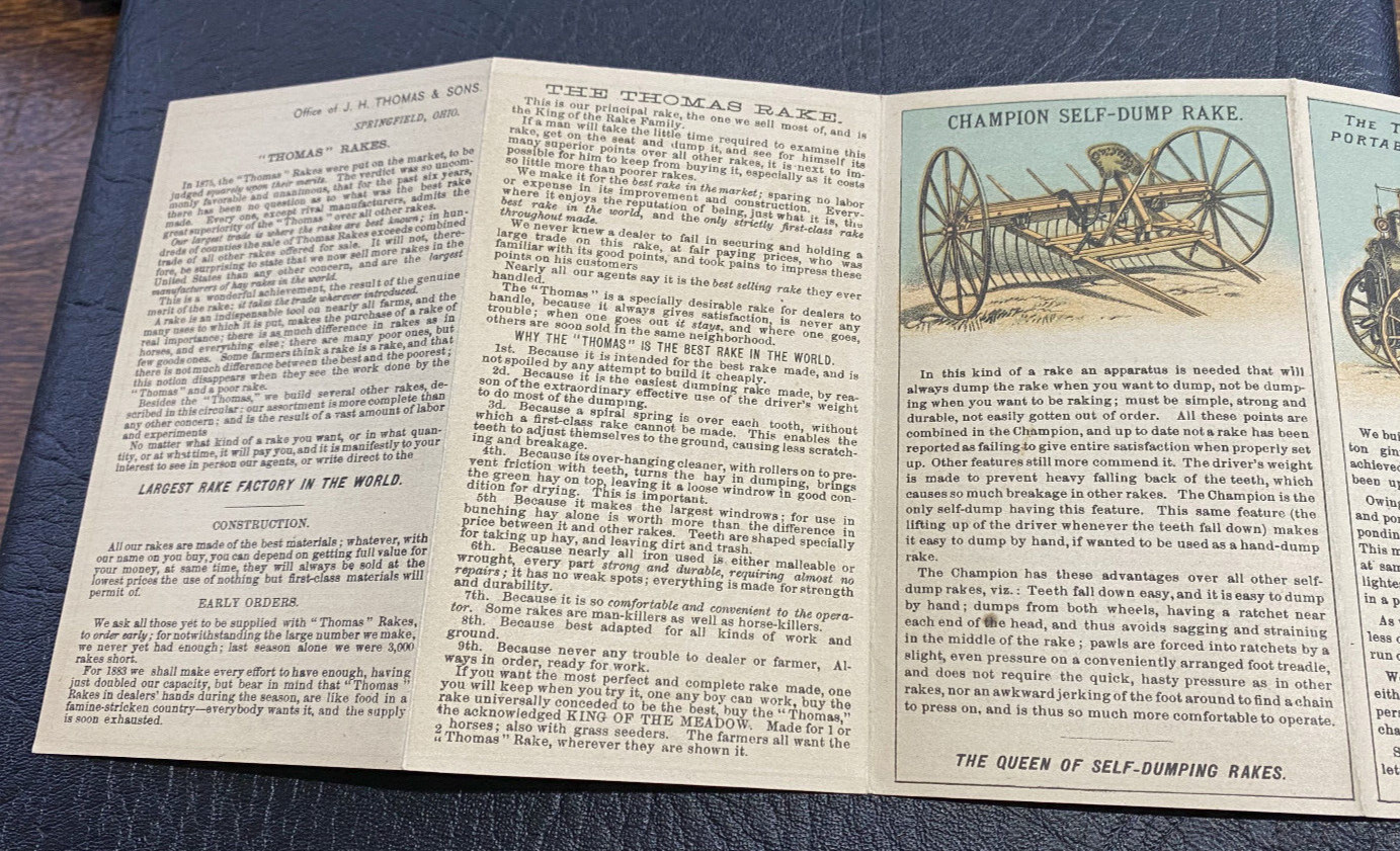 c1890 Thomas Farm Machinery & Engines-6 Panel Trade Card/Folder, Springfield OH